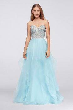 Fancy Strapless Floor Length Sweetheart Neckline Tiered Tulle Quniceanera Dress Style 1711P2838 with Beads Embellished Bodice