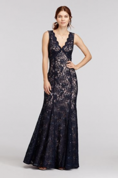 All Over Sequined Lace Long Trumpt Special Occassion Dress with Open Back 21384
