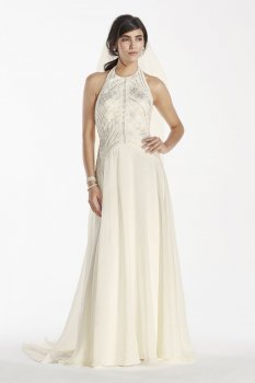 Deco-Inspired Beaded Chiffon Halter Gown Style SWG696