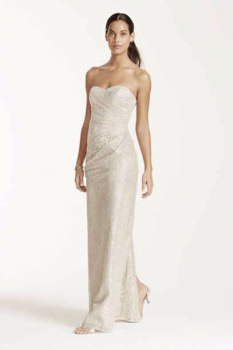Long Strapless Sweetheart Neckline Long Metalic Lace Wedding Party Dress W10329M