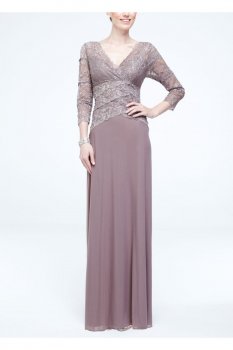 3/4 Sleeve Lace and Mesh Long Dress Style 260102D