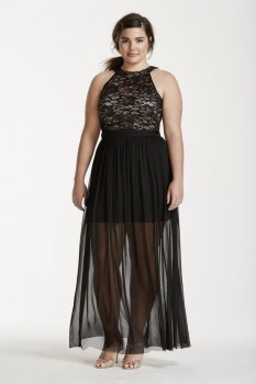 Lace Halter Dress with Chiffon Illusion Skirt Style 11922W