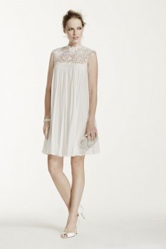 High Neck Chiffon Short Dress with Pleated Skirt Style KP3704