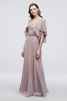 Chiffon Sheath Dress with Tiered Flutter Sleeves 1709231