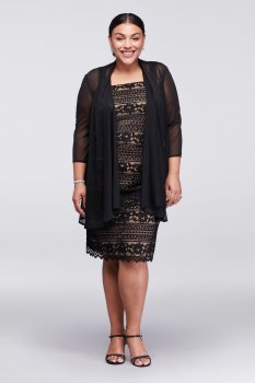 Plus Size 1309W Style Linear Lace Mother of the Bride Dress with Sheer Jacket