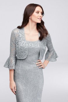 Glitter Lace Petite Dress with Bell-Sleeve Jacket 2121982