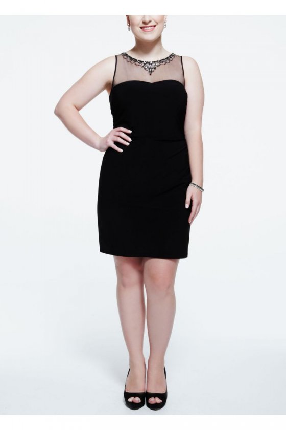 Sleevless Jersey Dress with Beaded Illusion Neck Style 211S41550W