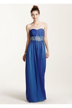 Long Strapless Mesh Dress with Beaded Waist Style 8420CM5F