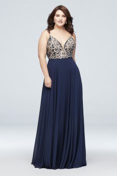 Metallic-Embroidered Chiffon Plus Size Dress J By Jovani J67522W