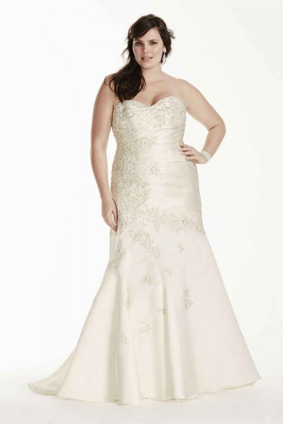 Sweetheart Satin Strapless Gown with Lace Applique Style 9OP1246