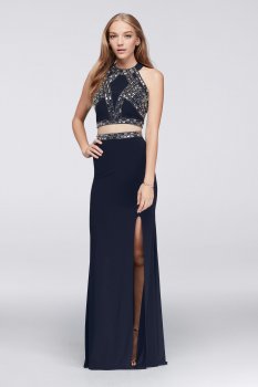 Elegant Two-peice Long 156248 Style Beads Embellished Prom Party Gowns