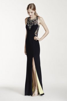 Jewel Encrusted Illusion Low Back Dress Style A15685