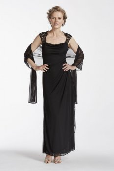 Cap Sleeve Long Jersey Dress with Lace Detail Style XS2195