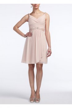Short Mesh Drape Front Dress with Beaded Waist Style 55826D