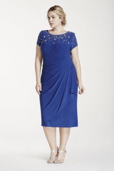 Beaded Bodice Jersey Dress with Draped Skirt Style 64351120