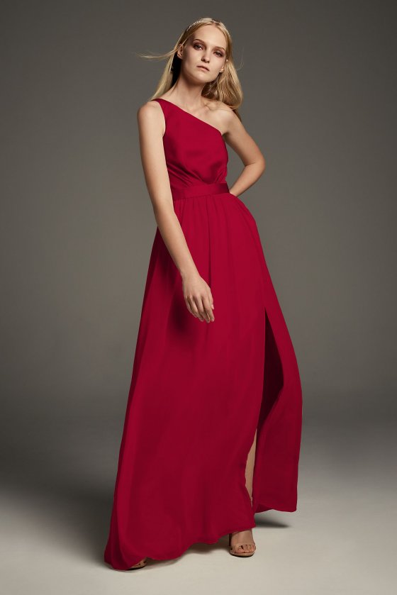 One-Shoulder Charmeuse Chiffon Bridesmaid Dress VW360460