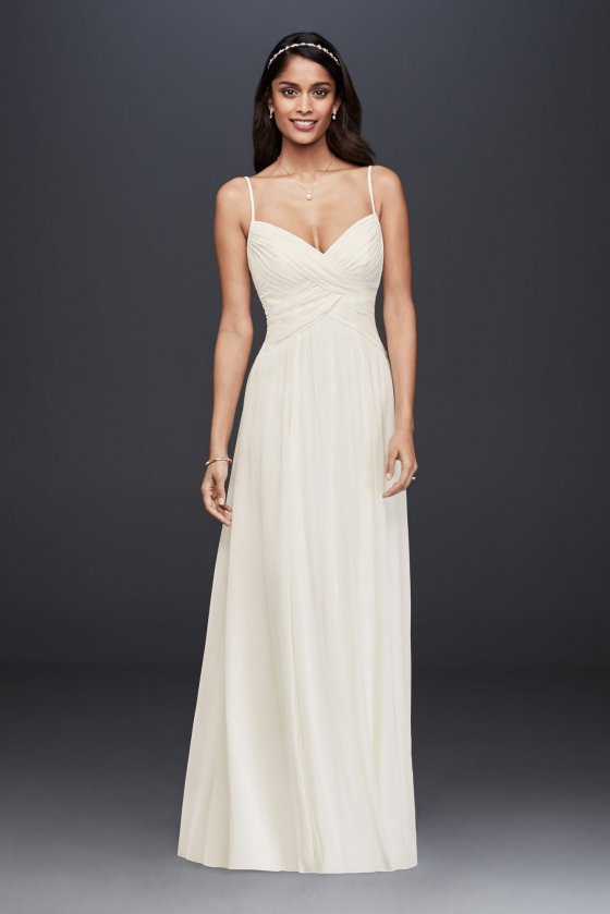 New WG3856 Style Long Spaghetti Straps Long Ruched Chiffon A-line Bridal Gown