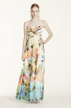 Strapless Printed Dress with Rhinestone Bodice Style 56606D