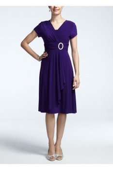 Short Sleeve Jersey Dress with Rhinestone Ring Style 3869