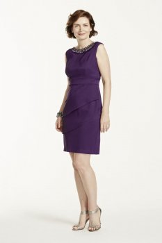 Sleeveless Twill Dress with Beaded Neckline Style T7813245M1