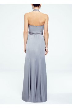 Long Matte Charmeuse Dress with Y Neckline Style F15736