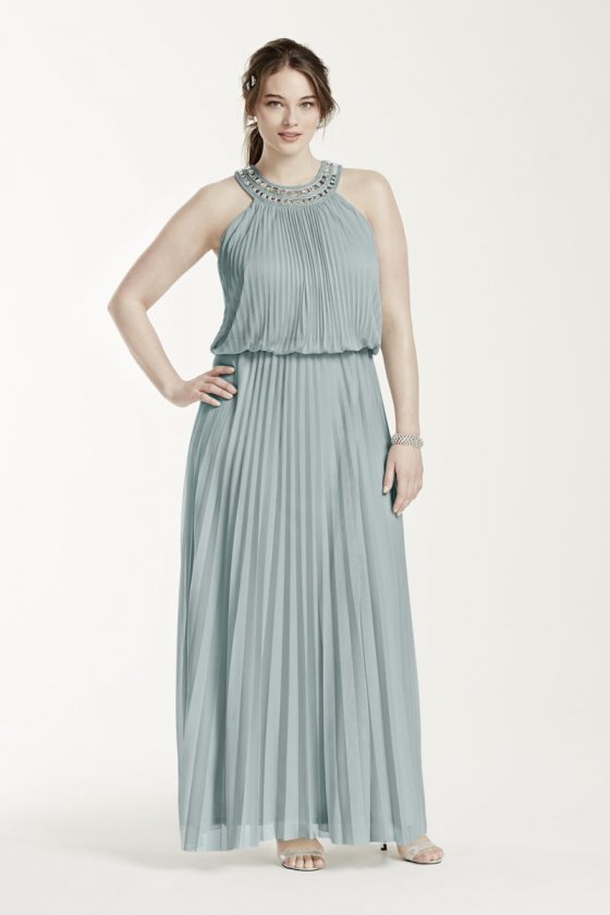 Pleated Crystal Embellished Neckline Blouson Gown Style 56579W