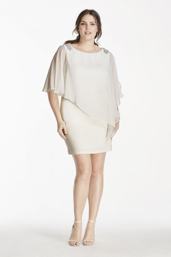 Short Jersey Dress with Chiffon Caplet Overlay Style XS7463W