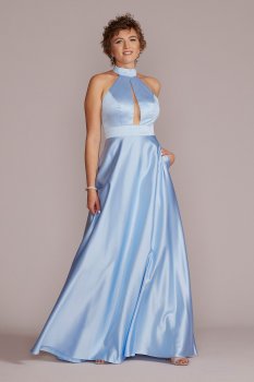 Satin Halter A-Line with Bodice Cutout Jules and Cleo D24NY22085V2