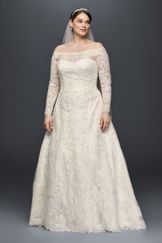 Off-The-Shoulder Long Sleeves Plus Size A-Line Lace 8CWG765 Style Wedding Dress