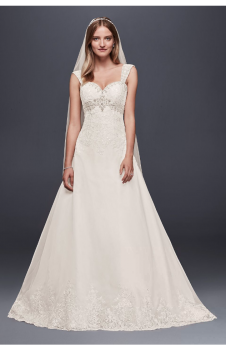 Petite 7WG3838 Style Empire Waist Long Lace Wedding Dress with Removable Straps