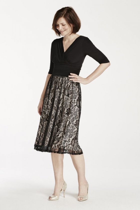 3/4 Sleeve Jersey Dress with Floral Lace Skirt Style AWDWE95