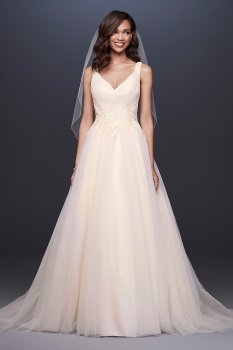 Appliqued Glitter Tulle A-Line Wedding Dress WG3930