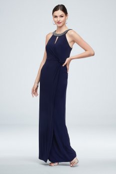 Embellished High Neck Gown with Knot Detail 262062D