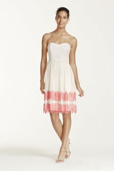 Short Crinkle Chiffon Dress with Lace Hemline Style F16004