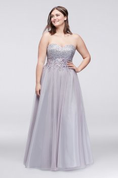 New Style Plus Size Strapless Beaded 56226DW Tulle Ball Gown