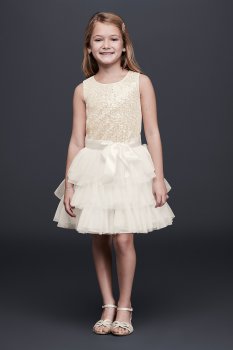 New Style S79607DV Tiered Tulle Flower Girl Dress with Sequin Bodice Bonnie Jean