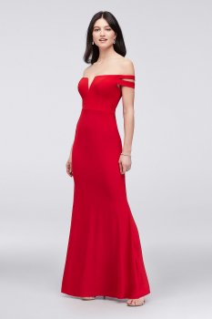 Sexy Double-strap Off the SHoulder Long Sheath Jersey Prom Dress 408X