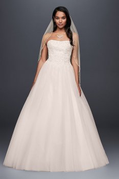 Basque-Waist Beaded Tulle Ball Gown Wedding Dress WG3865