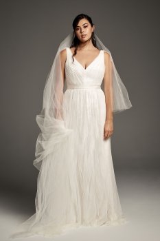 4XL8VW351448 Flutter-Back Pleated Tulle Plus Size Wedding Dress