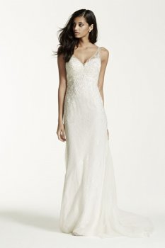 Extra Length Lace Sheath Gown with V Neckline Style 4XLSWG675