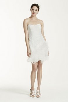 Short Strapless Lace Dress with Feather Trim Style SDWG002
