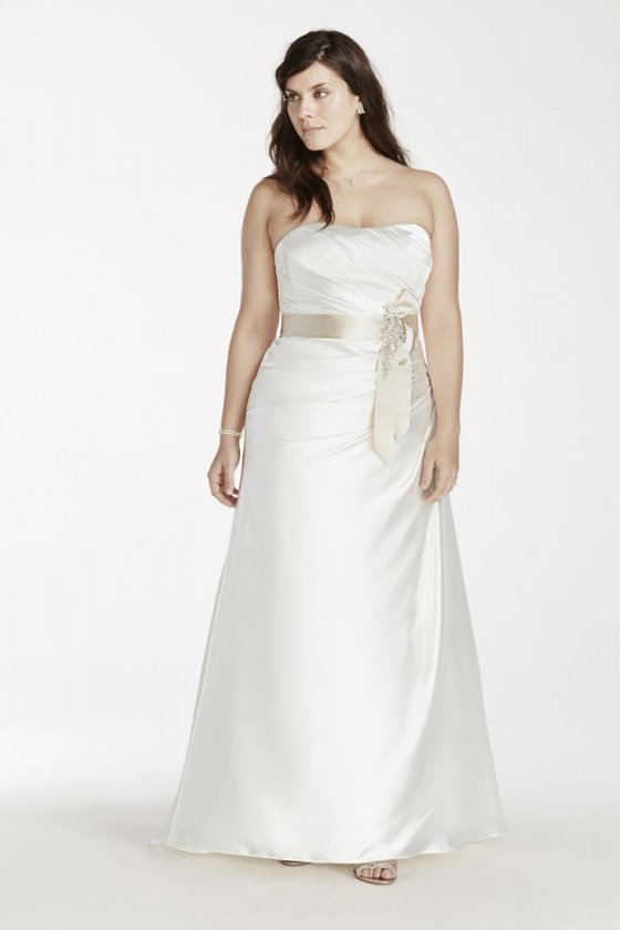 Strapless Charmeuse A Line Gown with Side Draping Style 9OP1242