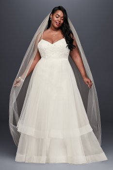 Plus Size Spaghetti Straps 3D Floral Bodice and Tulle Skirt Wedding Gowns Style 9WG3890