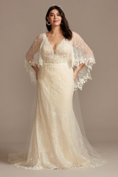 Lace Plus Size Wedding Dress with Trimmed Capelet 8MS251224