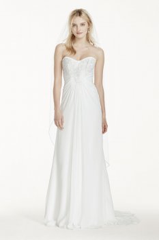Strapless WG3746 Style Lace Appliqued Long Chiffon Sheath Wedding Dress