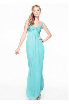 Long Crinkle Chiffon Dress with Twist Front Detail Style F15633
