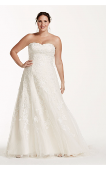 Charming A-line Strapless Lace Appliqued Trumpt Wedding Dress Plus Size 4XL9V3587