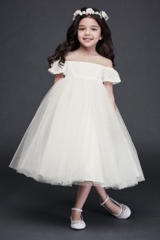 New Cold Shoulder WG1405 Lace and Tulle Flower Girl Gown