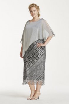 Sleeveless Long Crochet Dress with Chiffon Caplet Style 695093DW