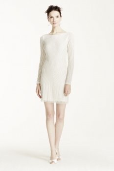 Deco Embellished Long Sleeve Short Dress Style 054459360